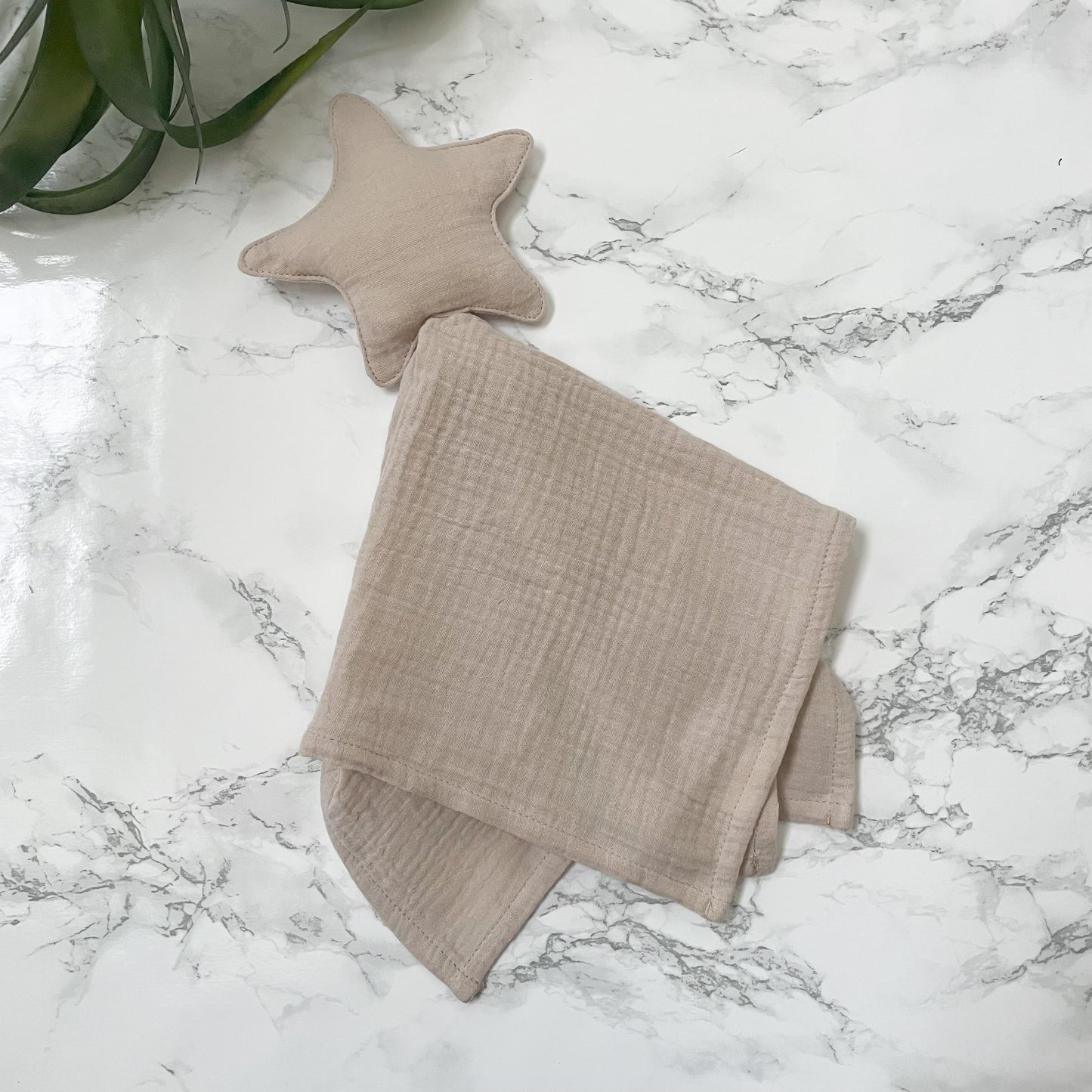 Schnuffeltuch Stern mit Name in Farbe creme
