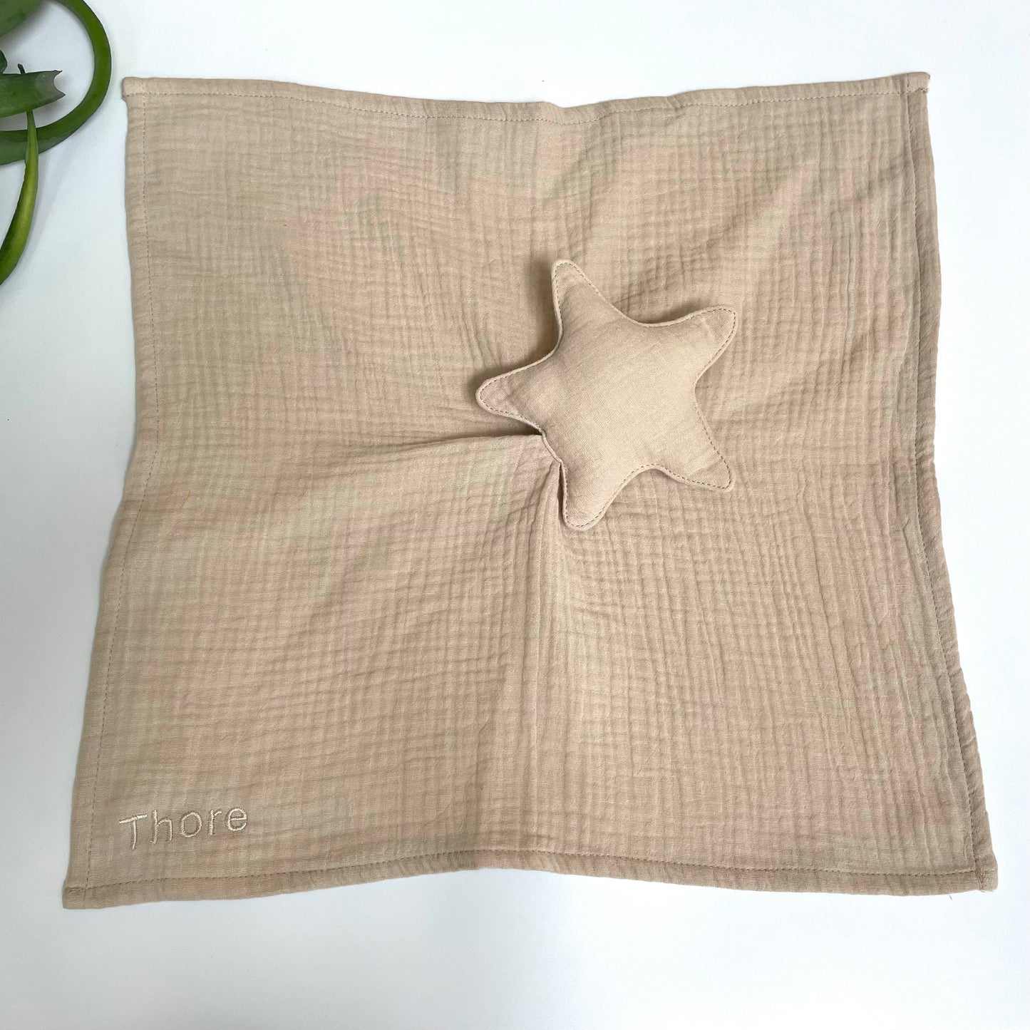 Schnuffeltuch Stern mit Name in Farbe creme