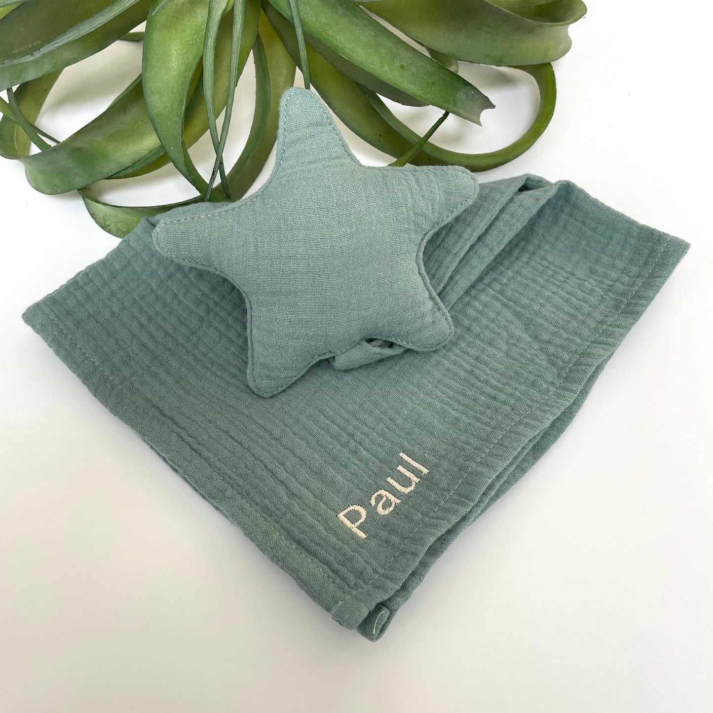 Schnuffeltuch Stern mit Name in Farbe mint