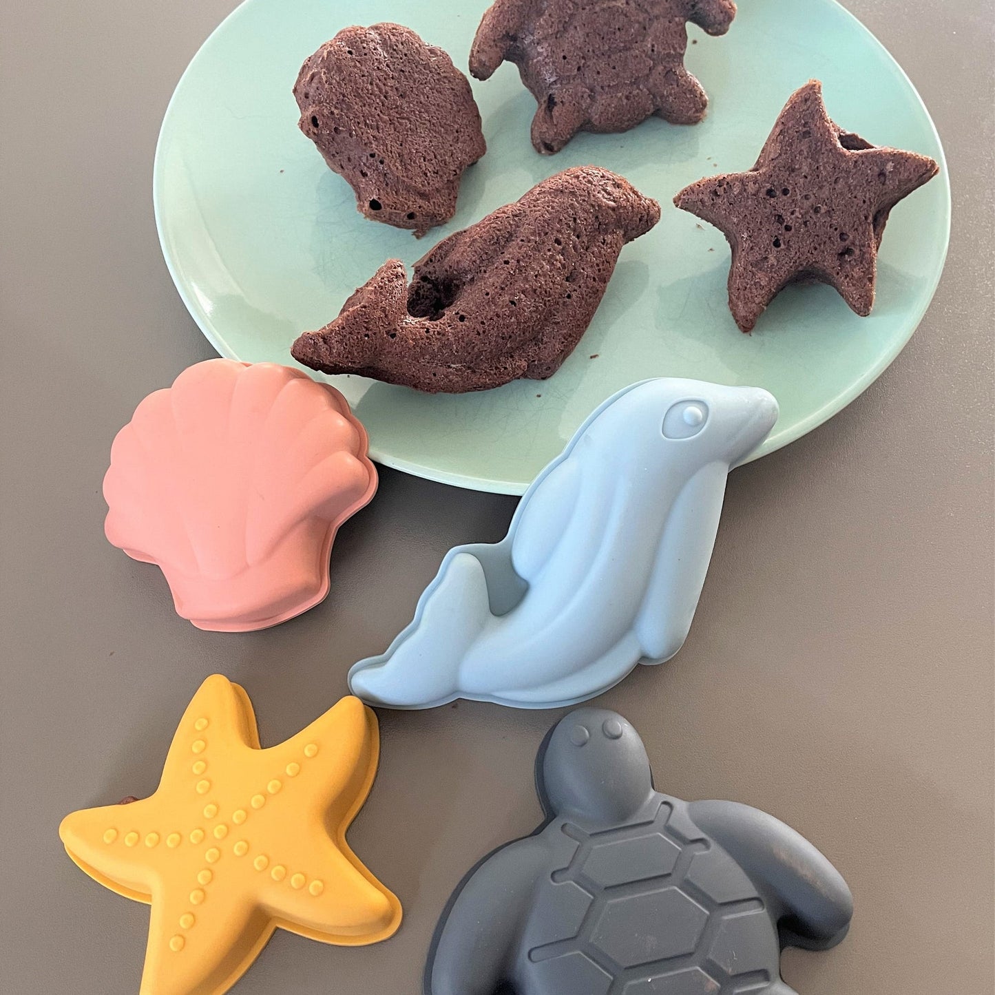 Silikon Backförmchen Muschel, Seestern, Delfin, Schildkröte