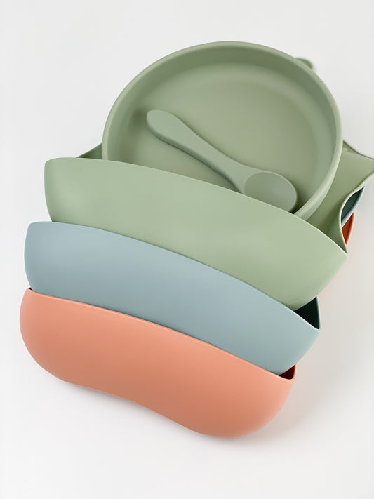 3 tlg Beikost Starter Set aus Lätzchen, Teller, Löffel / Babyteller