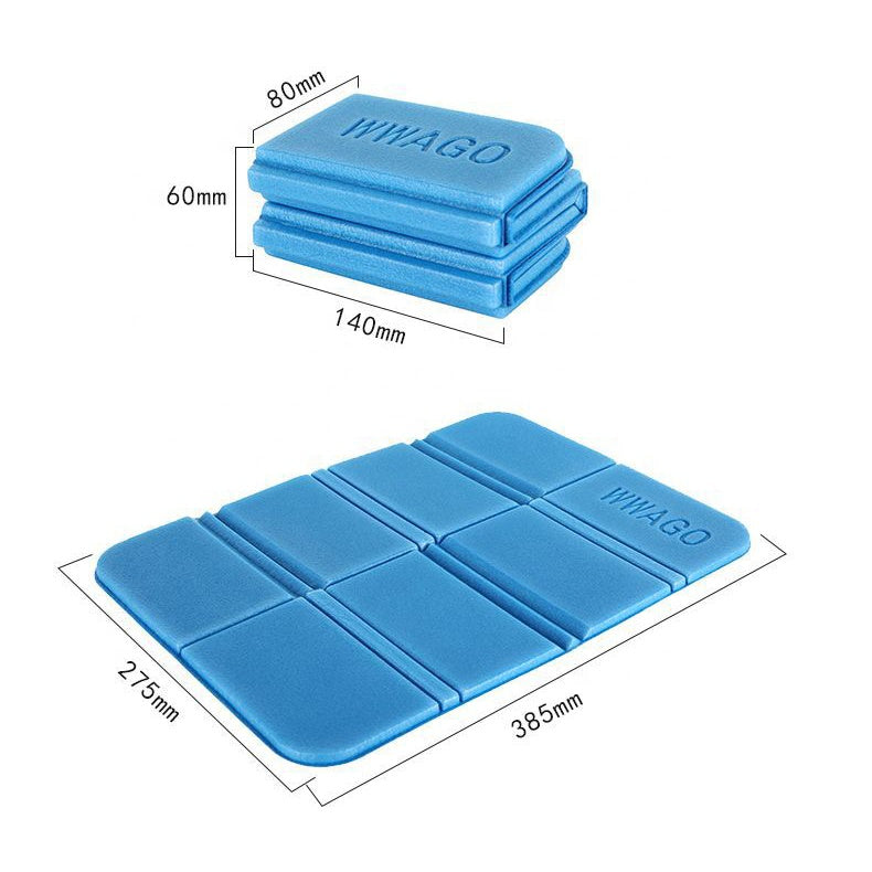Maße des Iso Kissens. Gefaltet (60 mm x 80 mm x 140 mm) und ausgebreitet (275mm x 385 mm)